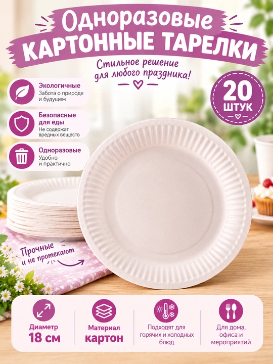 Bir martalik karton tarelka, 20 dona - 