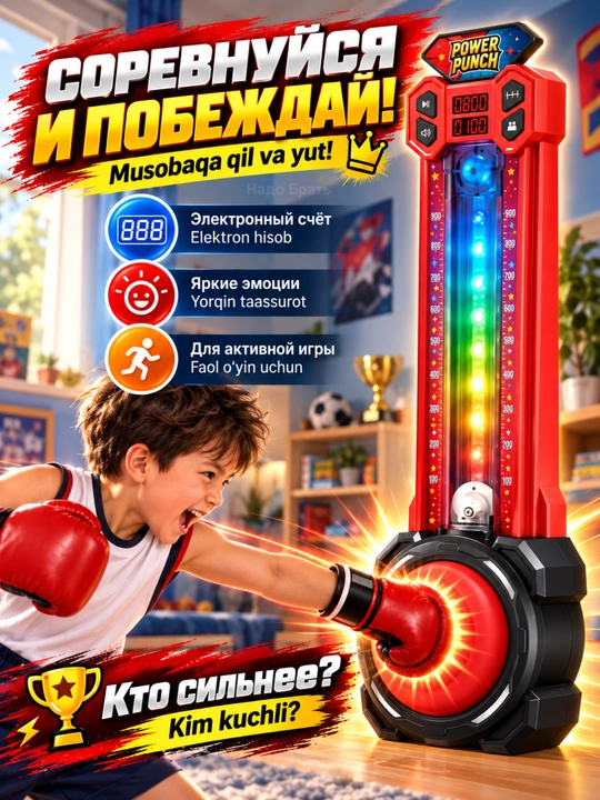Power Punch boks kuch o‘lchagich, devoriy elektron o‘yin, yorug‘lik va ovozli - 