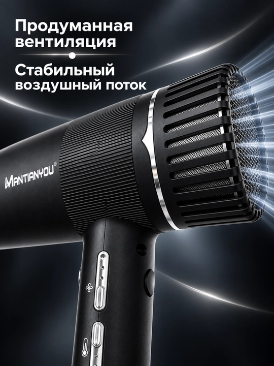Фен для сушки волос MANTIANYou M-15, 2100 Вт, с диффузором и 2 концентраторами