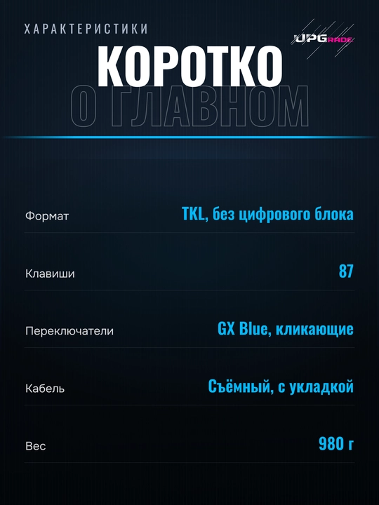 Mexanik klaviatura Logitech G PRO, GX Blue, 87 tugma, TKL, RGB, qora