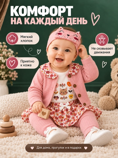 Детский комплект для девочки из хлопка, удобный и мягкий