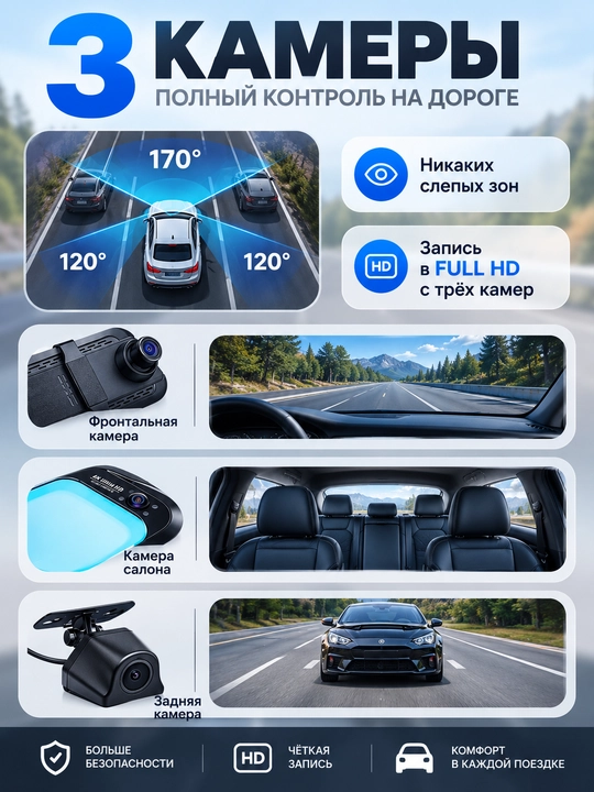 Tomboss T11 / T16, Wi-Fi kuzatuv, Antiradar, Carplay 3 kamerali  Videoregistratorlari