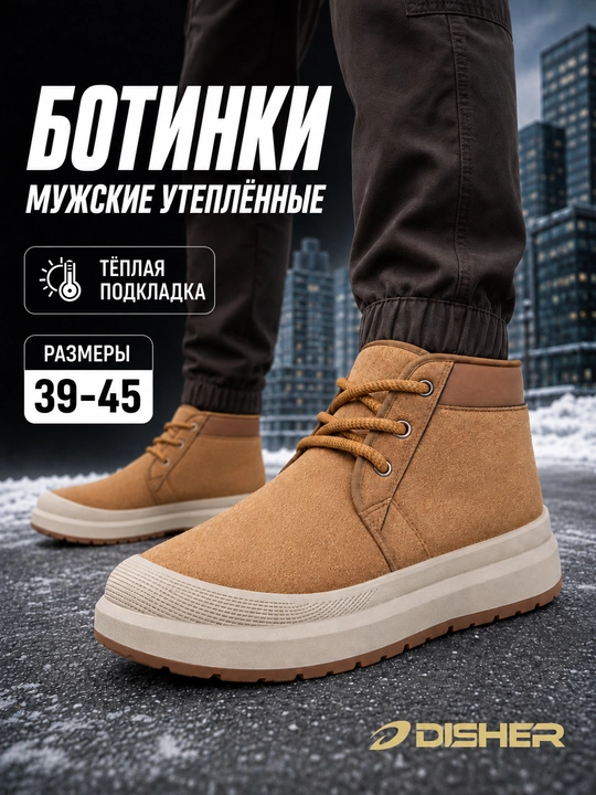 Erkaklar qishki botinkalari, DISHER CedarFrost, issiq kundalik oyoq kiyimi