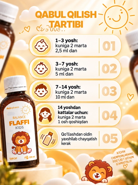 Flaffi Kids — Омега-3, D3 и витамины для роста и иммунитета детей, 120 мл, Халяль