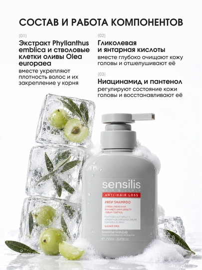 Шампунь для волос бессульфатный, очищение кожи головы Sensilis Prep Shampoo 250 мл