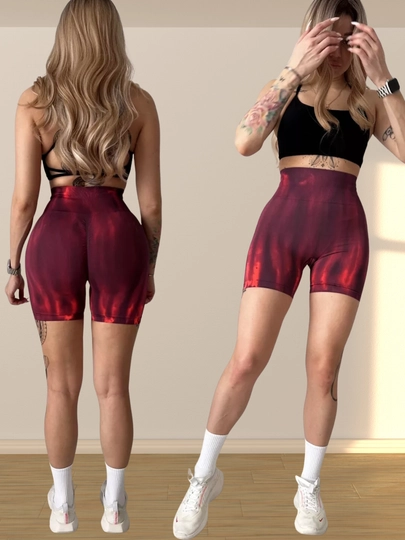 Шорты спортивные, велосипедки, Push-up, Tie-dye, с высокой посадкой, утягивающие