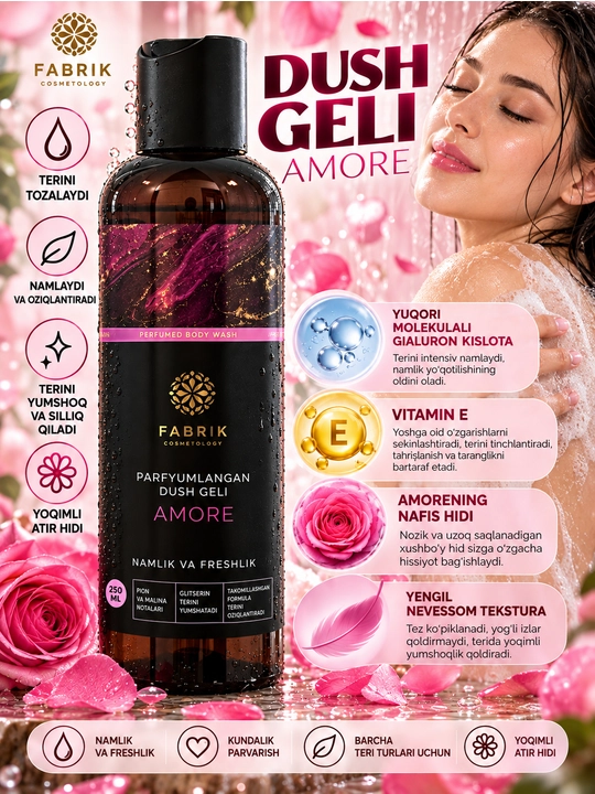 FABRIK MISTERO parfyumlangan dush geli, namlovchi va tetiklantiruvchi, 250 ml