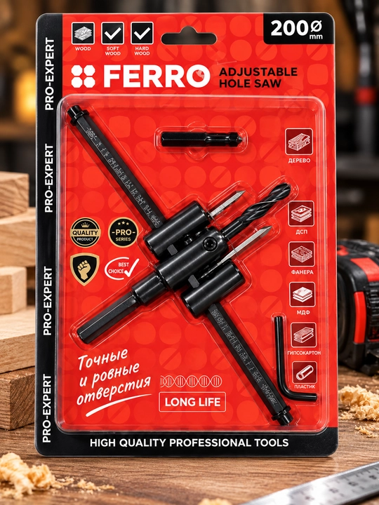 FERRO 200 mm sozlanadigan koronka-keskich, gipsokarton va laminat uchun - 