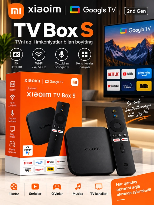 Xiaoim TV Box S 2nd Gen 4K медиаплеер с Google TV, Wi-Fi и Bluetooth - 