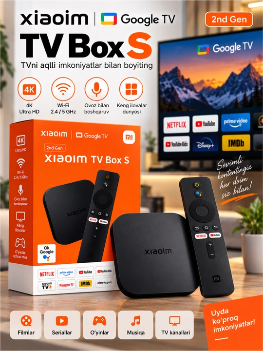 Xiaoim TV Box S 2nd Gen 4K медиаплеер с Google TV, Wi-Fi и Bluetooth