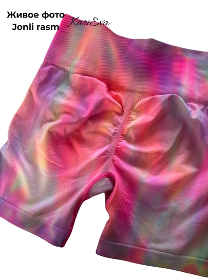 Шорты спортивные, велосипедки, Push-up, Tie-dye, с высокой посадкой, утягивающие