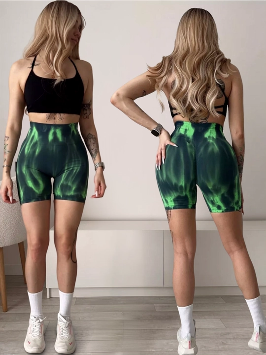 Шорты спортивные, велосипедки, Push-up, Tie-dye, с высокой посадкой, утягивающие