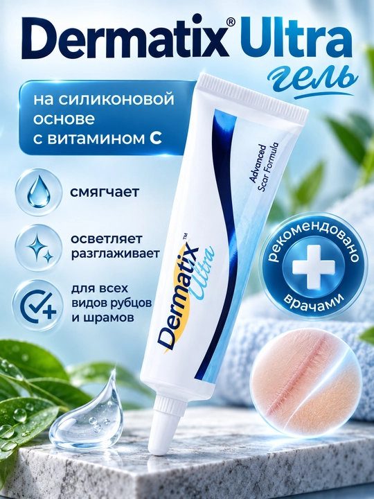 Гель от рубцов и шрамов Dermatix Ultra силиконовый с витамином C, 15 г