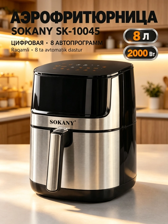 Аэрофритюрница SOKANY SK-10045, 8 л, мощность 2000 Вт, сенсорное управление - 