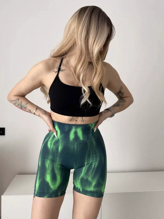 Шорты спортивные, велосипедки, Push-up, Tie-dye, с высокой посадкой, утягивающие