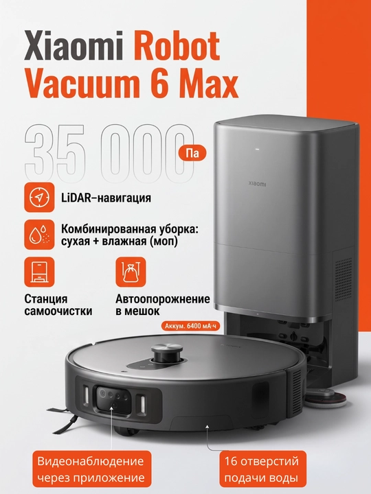 Робот-пылесос Xiaomi Robot Vacuum5. 5 Pro. 6. 6 MAXс умной навигацией и мощным всасыванием - 