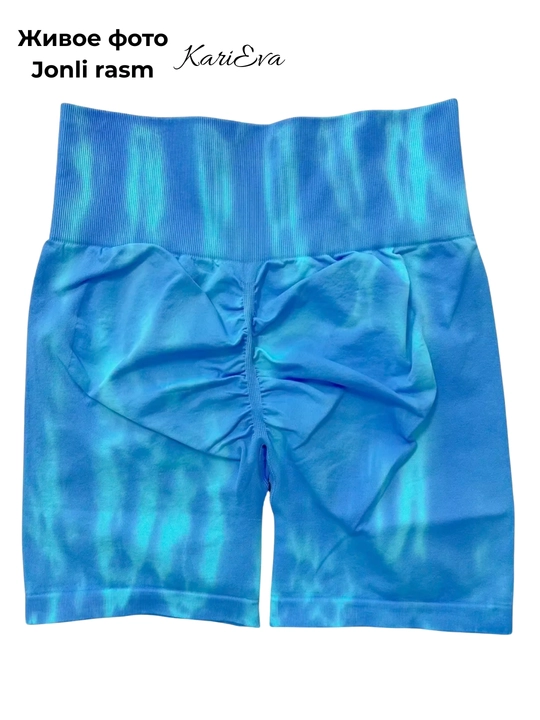 Шорты спортивные, велосипедки, Push-up, Tie-dye, с высокой посадкой, утягивающие