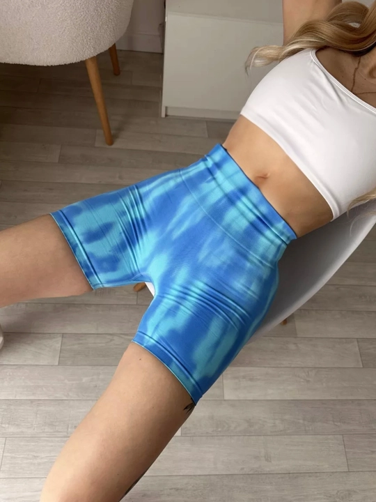Шорты спортивные, велосипедки, Push-up, Tie-dye, с высокой посадкой, утягивающие