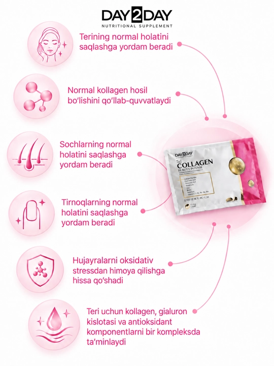 DAY2DAY Collagen Beauty Intense — коллаген (клубника) для кожи, волос и ногтей Халяль
