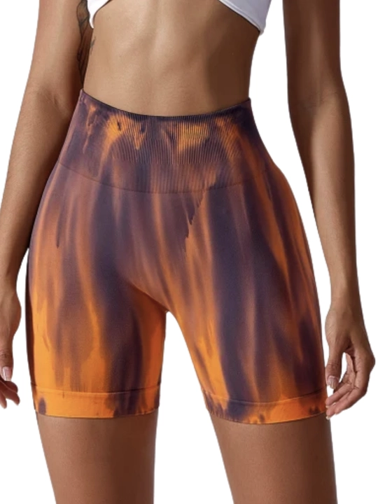 Шорты спортивные, велосипедки, Push-up, Tie-dye, с высокой посадкой, утягивающие