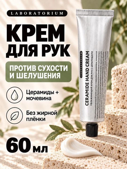 Крем для рук Laboratorium, с церамидами и мочевиной, 60 мл - 