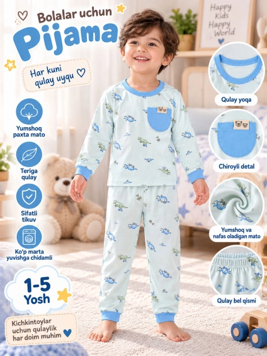 O'g'il bolalar uchun pijama kuzgi, paxtali yumshoq uy kiyimi, uzun yengli kofta va shim - 