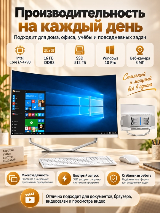 Современный моноблок с большим 32-дюймовым изогнутым экраном