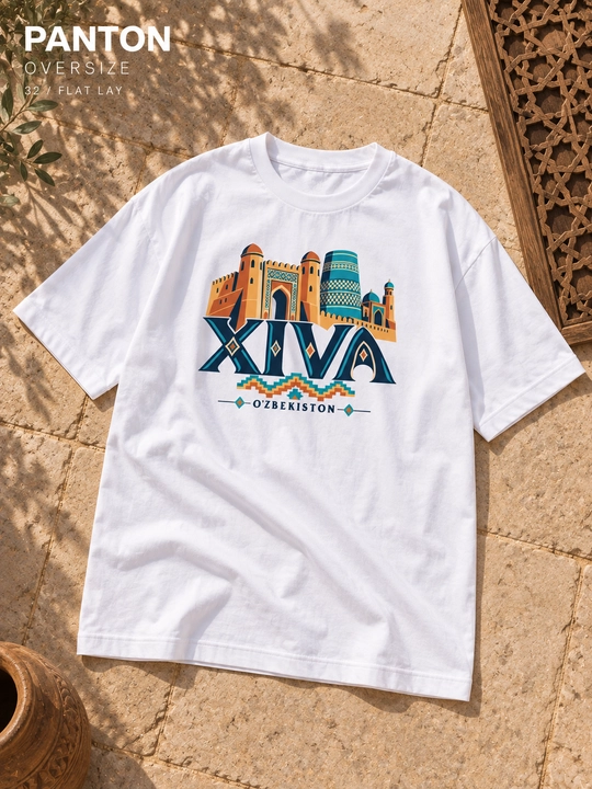 PANTON XIVA printli oq oversize uniseks futbolka, 100% paxta