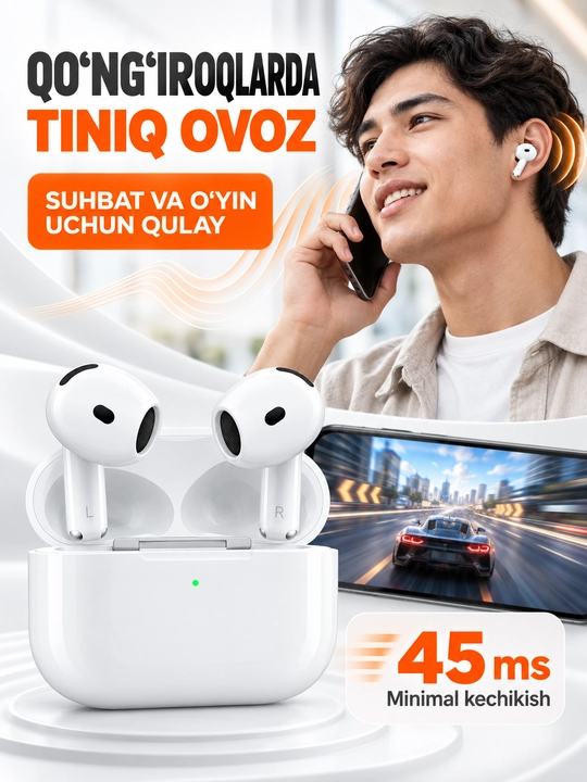 A Pods 4 ANC simsiz quloqchin, Bluetooth 5.3, iPhone va Android uchun, chexol sovg‘a