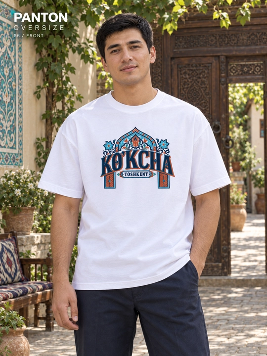 PANTON KOKCHA unisex katta o‘lchamli futbolkasi, oq, paxtadan - 