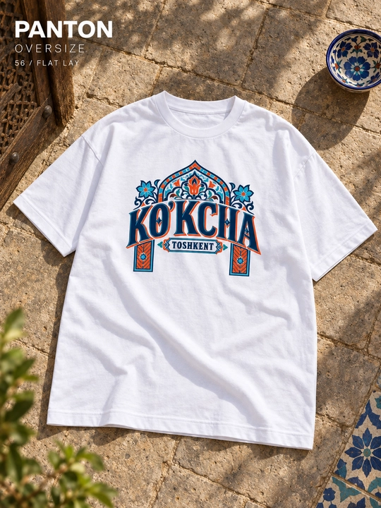 PANTON KOKCHA unisex katta o‘lchamli futbolkasi, oq, paxtadan
