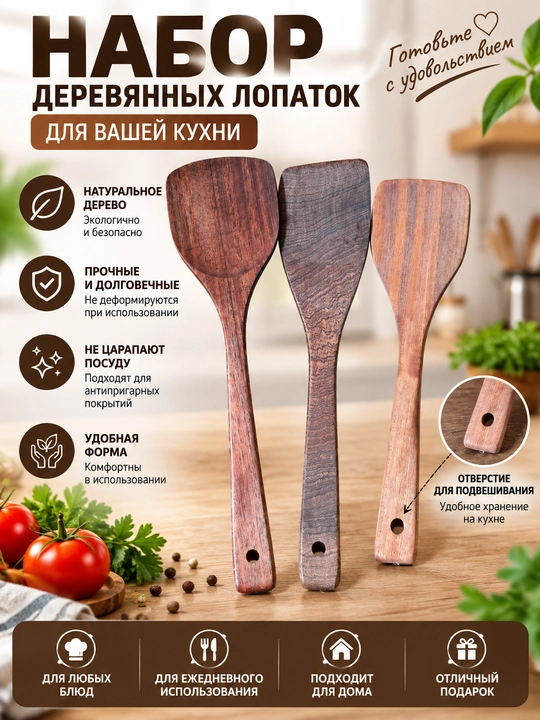 Набор деревянных лопаток для кухни - 