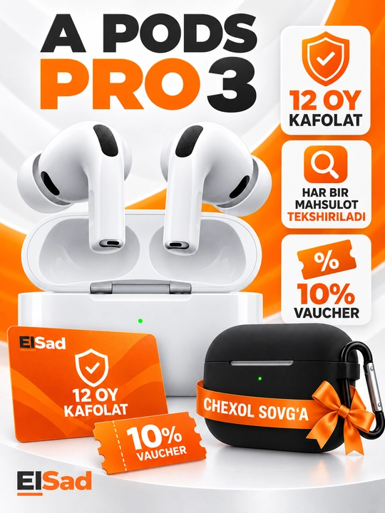 A Pods Pro 3 беспроводные наушники, сенсорное управление, чехол, гарантия 12 мес - 