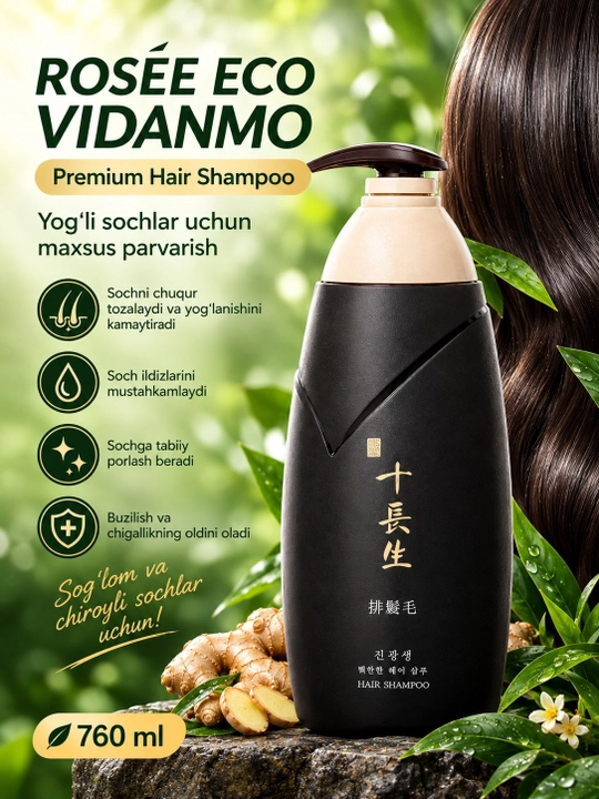 Rosée Eco VIDANMO premium yog'li sochlar uchun shampun, 760 ml - 