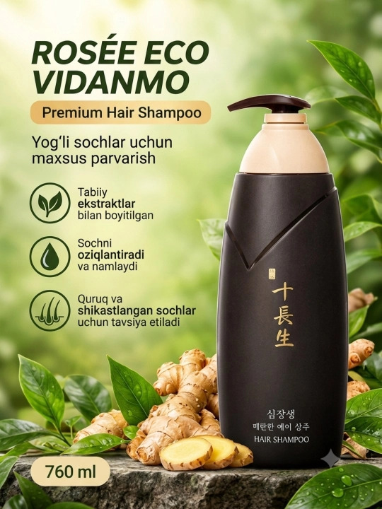 Rosée Eco VIDANMO premium шампунь для жирных волос, 760 мл