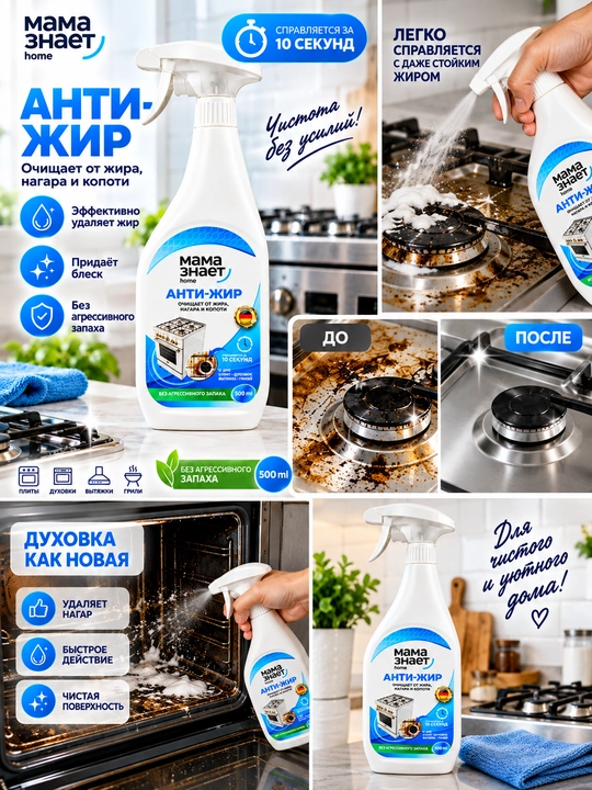 Mama Znaet Antijir — oshxona uchun yog‘ va kuyiklarni tozalovchi vosita