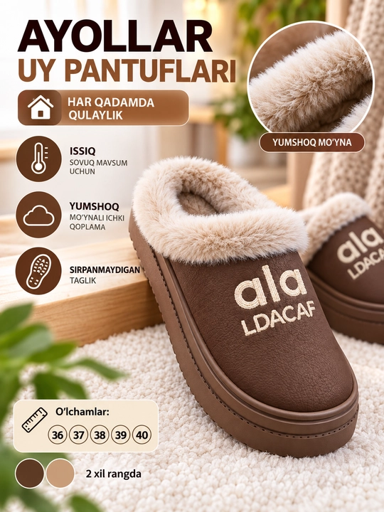 Ayollar shippagi, uy shippagi, issiq shippak, mo‘ynali shippak, ayollar poyabzali