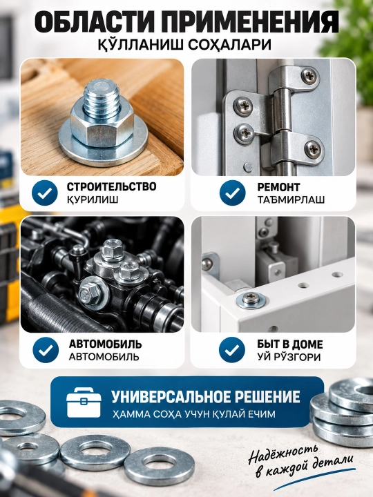 Набор шайб М2-М12 в пластиковом кейсе 1250Шт закаленная сталь