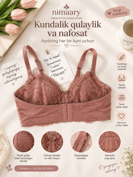 Ayollar uchun suyaksiz yumshoq, qulay siynaband