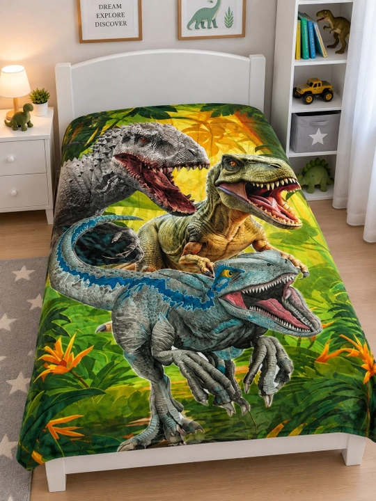 O‘g‘il bolalar uchun yupqa yumshoq pled-adyol 130×150 sm, dinozavrli yopqich