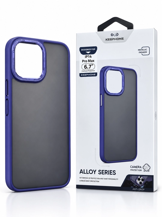 IPhone 14 Pro Max chexol, Alloy Series, ko‘k ramkali, kamera himoyali, zarbaga chidamli