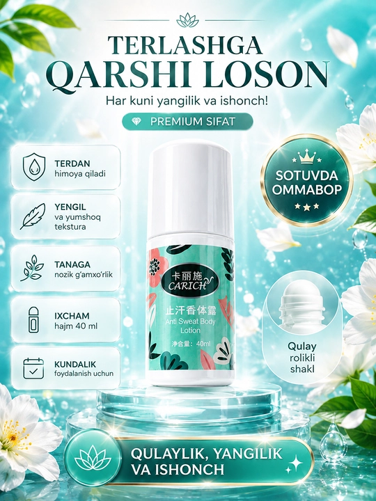 CARICH ayollar uchun dezodorant-antiperspirant sharikli atirgul hidli 48 soat