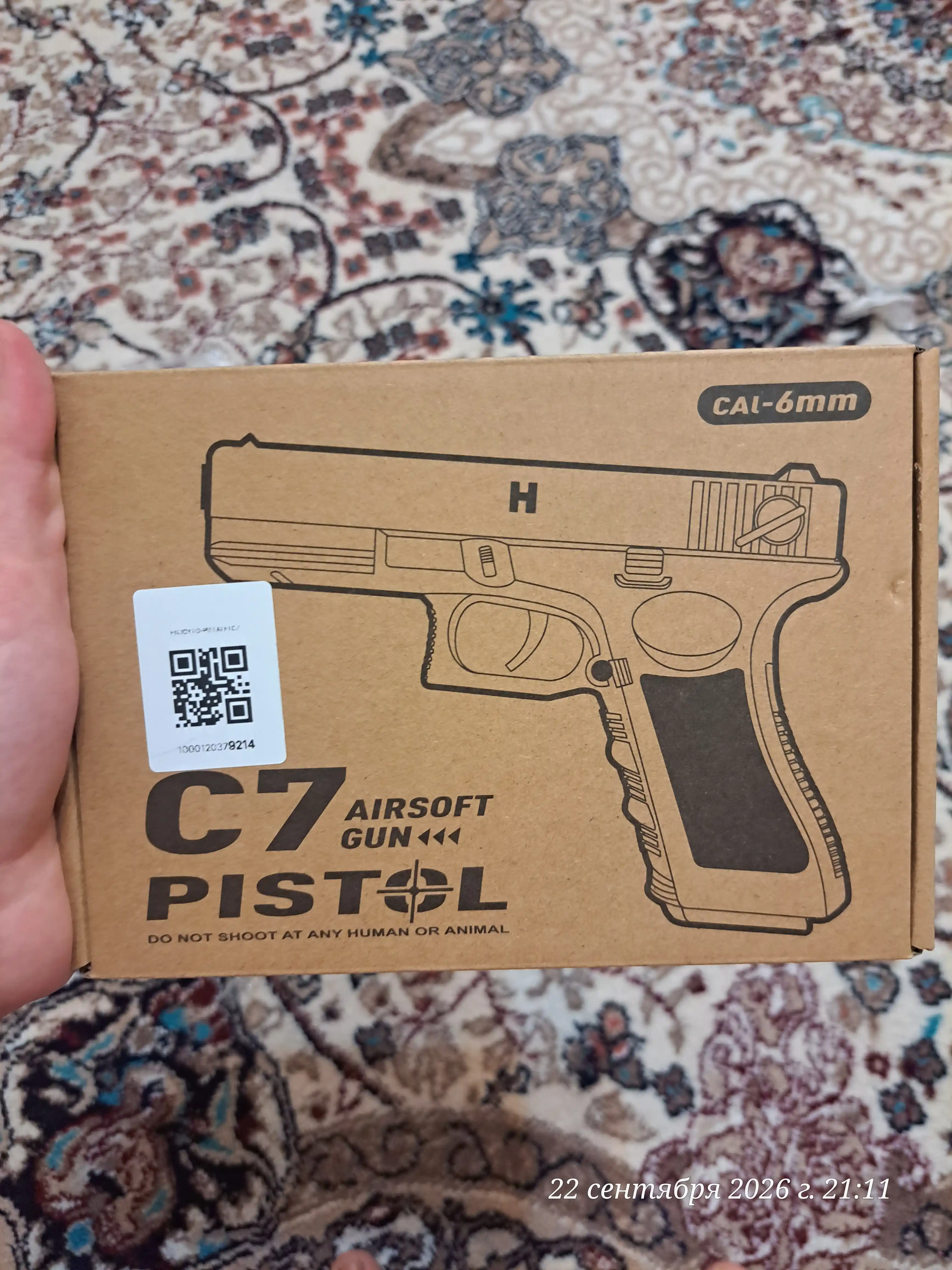 Metaldan yasalgan C7 Glock pistolet 6mm, o'q otar o'yinchoq qurol