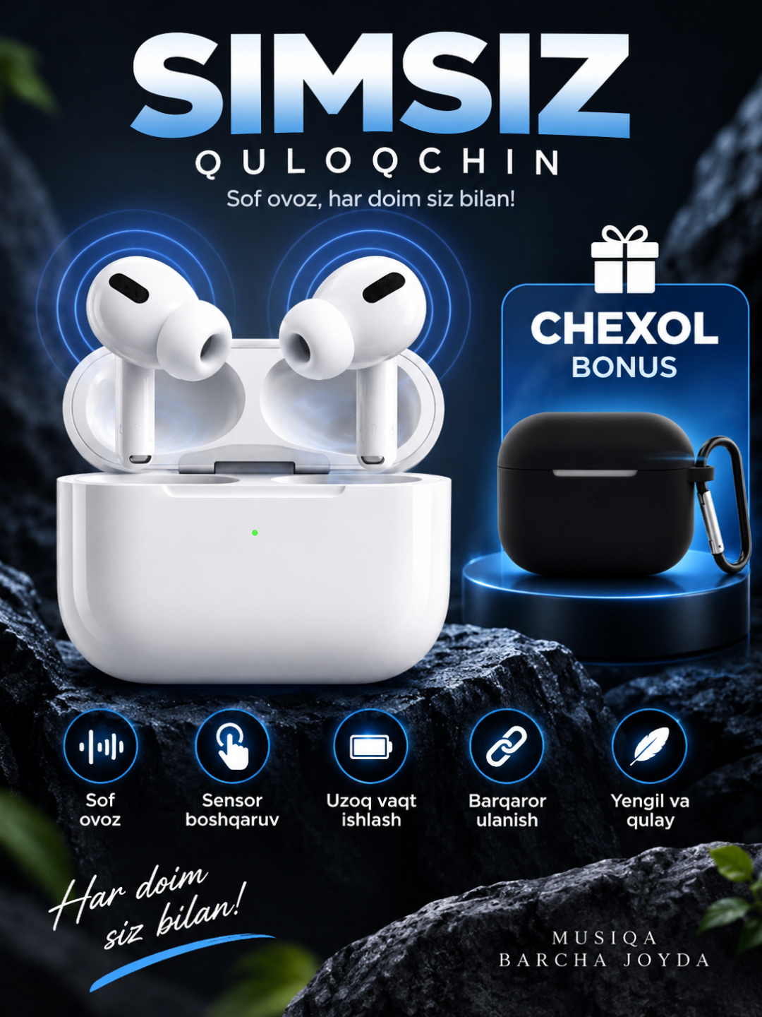 Pods Pro 2 беспроводные наушники Bluetooth с сенсорным управлением, чехол в подарок - 