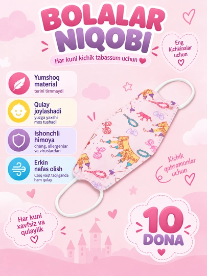 Bolalar uchun KF94 respirator niqoblari, 4 qatlamli, 10 dona/ 20 dona - 