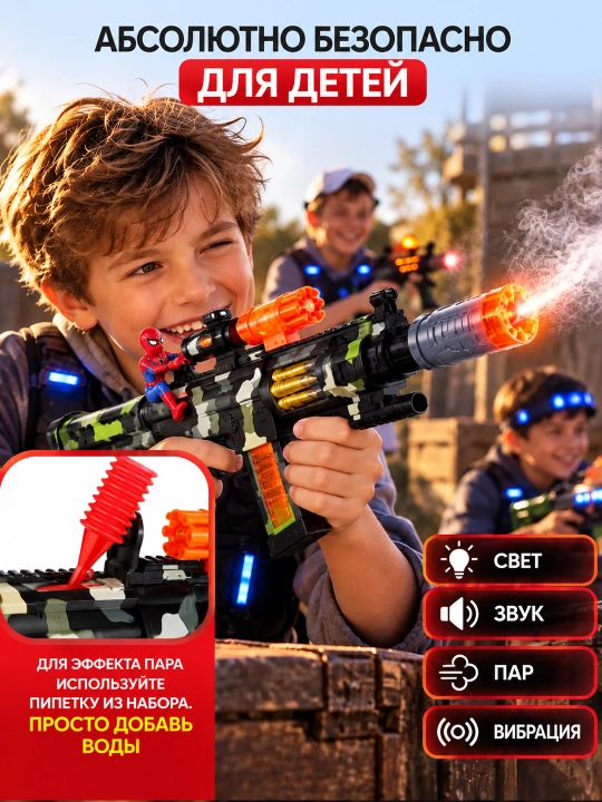 Детский игрушечный бластер с фигуркой Человека-паука, свет и звук