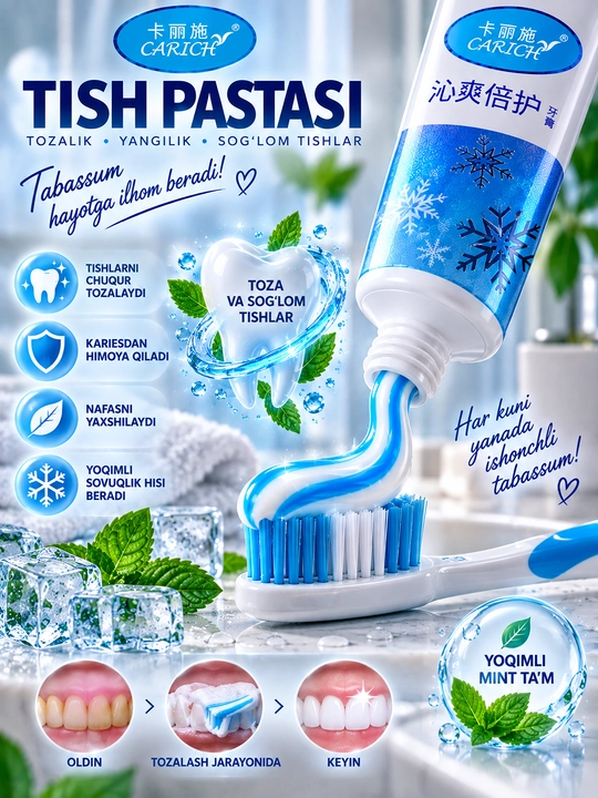 CARICH tish pastasi yalpizli oqartiruvchi tishlar parvarishi va yangi nafas uchun