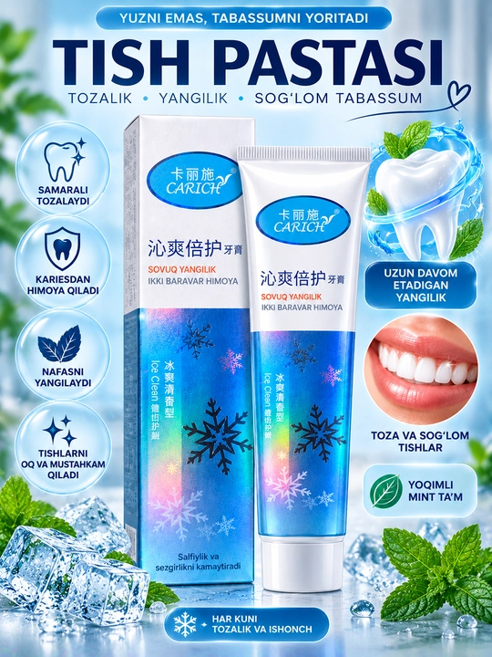 CARICH tish pastasi yalpizli oqartiruvchi tishlar parvarishi va yangi nafas uchun