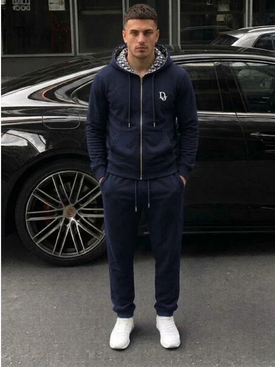 Erkaklar sport kostyumi, kulrang zip xudi va shim, zamonaviy kundalik kiyim