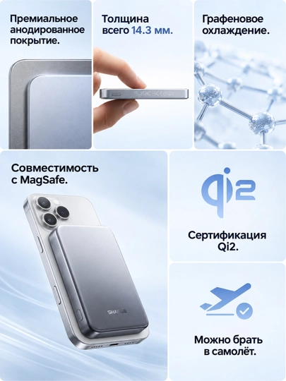 Magnitli powerbank SHARGE AeroMag 10K, 10000 mAh, simsiz zaryadlash, M7
